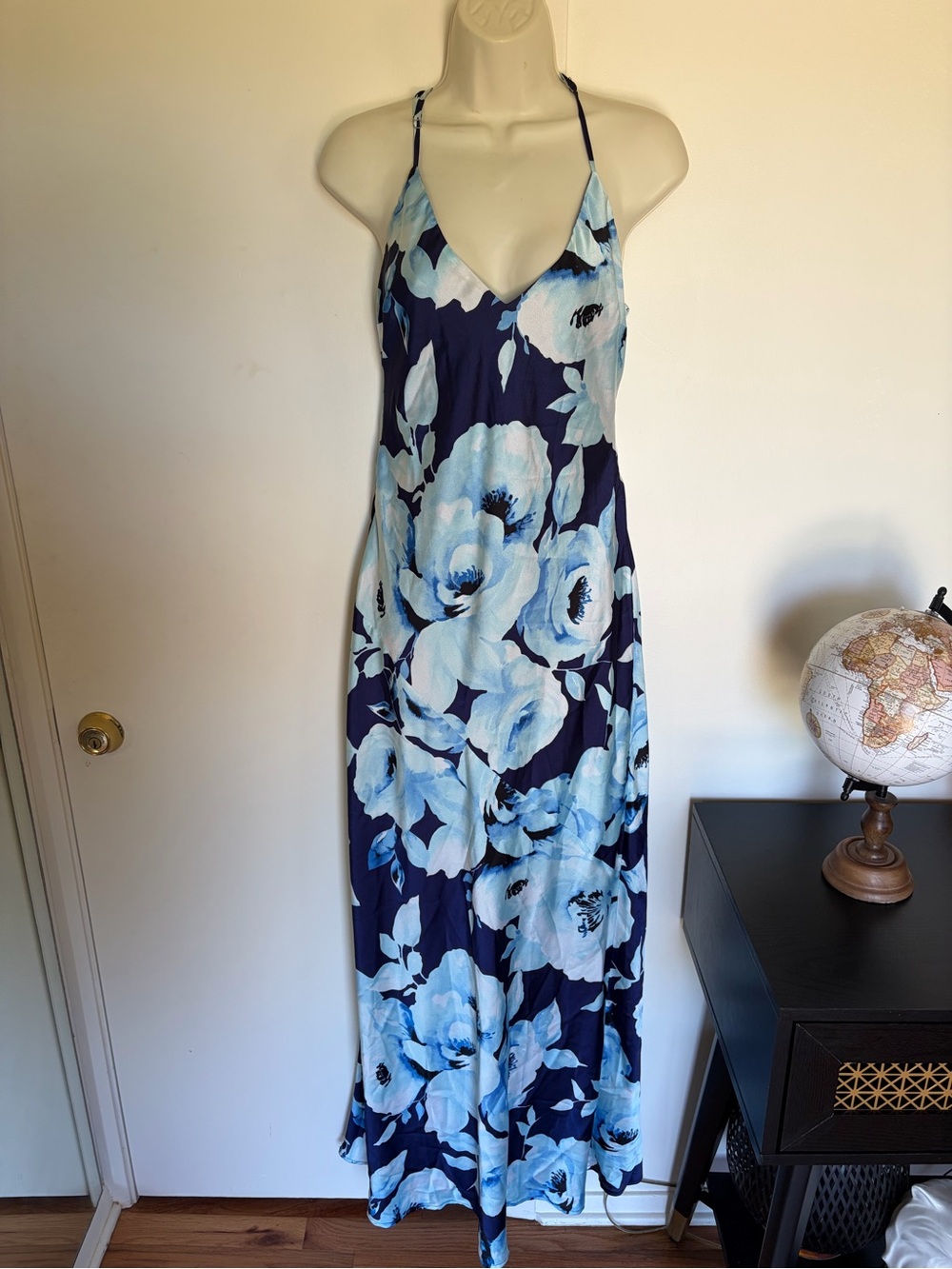 Lulu's Navy and Light Blue Floral Slip Maxi Dress